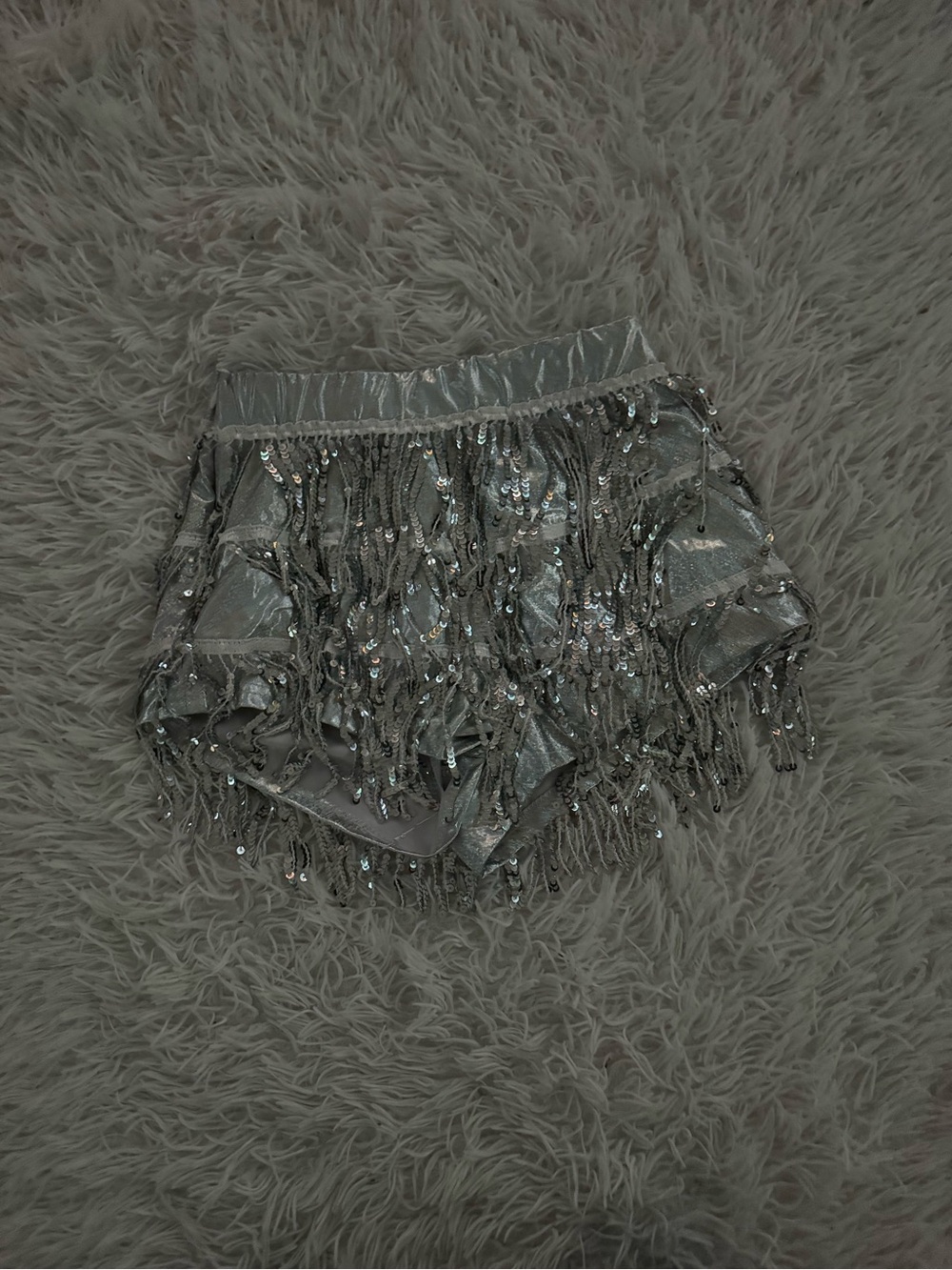 SHEIN Holographic Silver Sequin Fringe Skirt